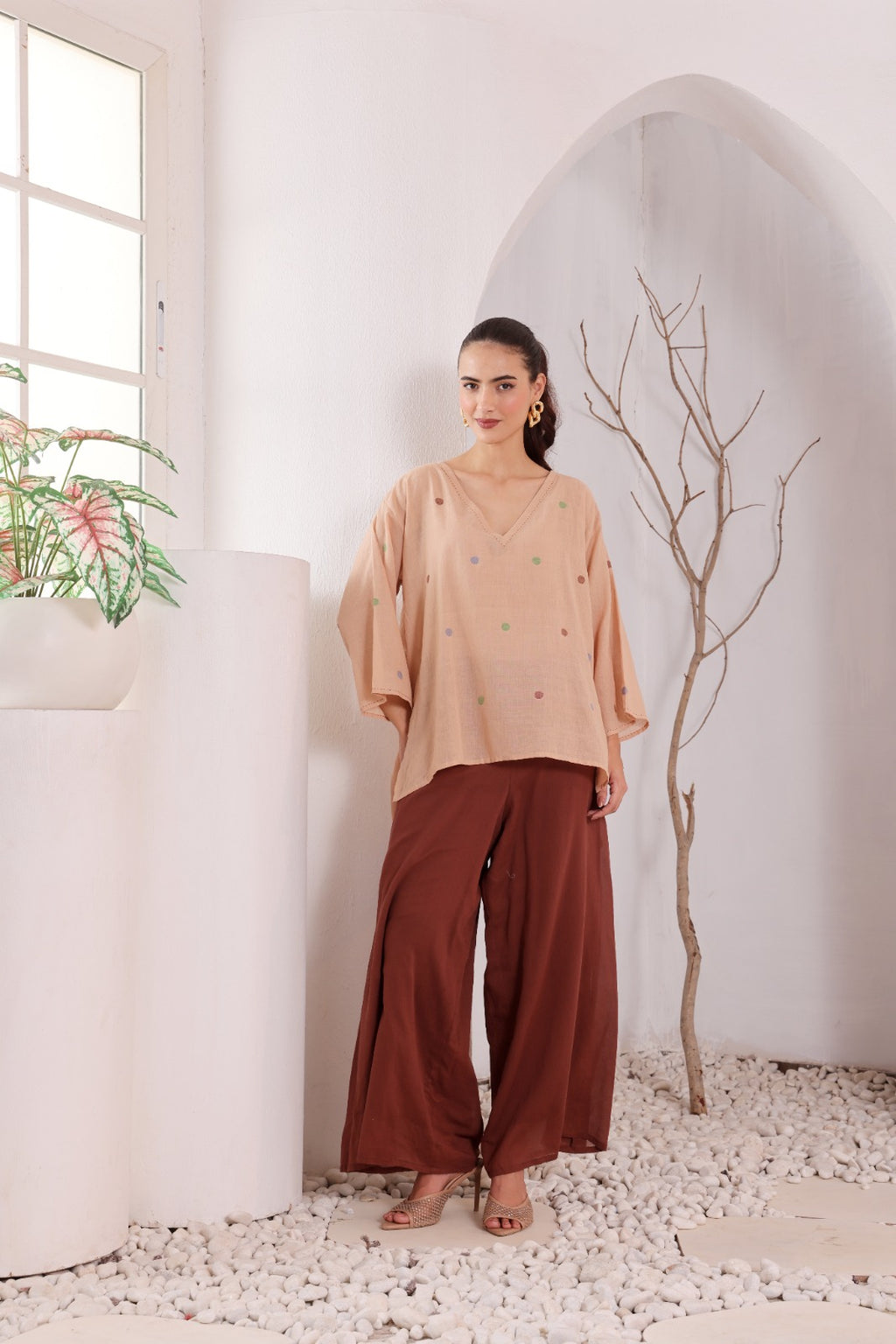 Cotton Jamdani Short Kurta & Cotton Pant Set