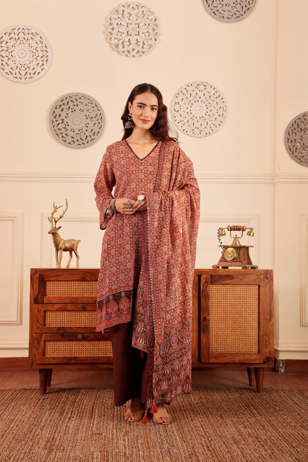 Ikkat Print Cotton Modal Suit with pant and dupatta