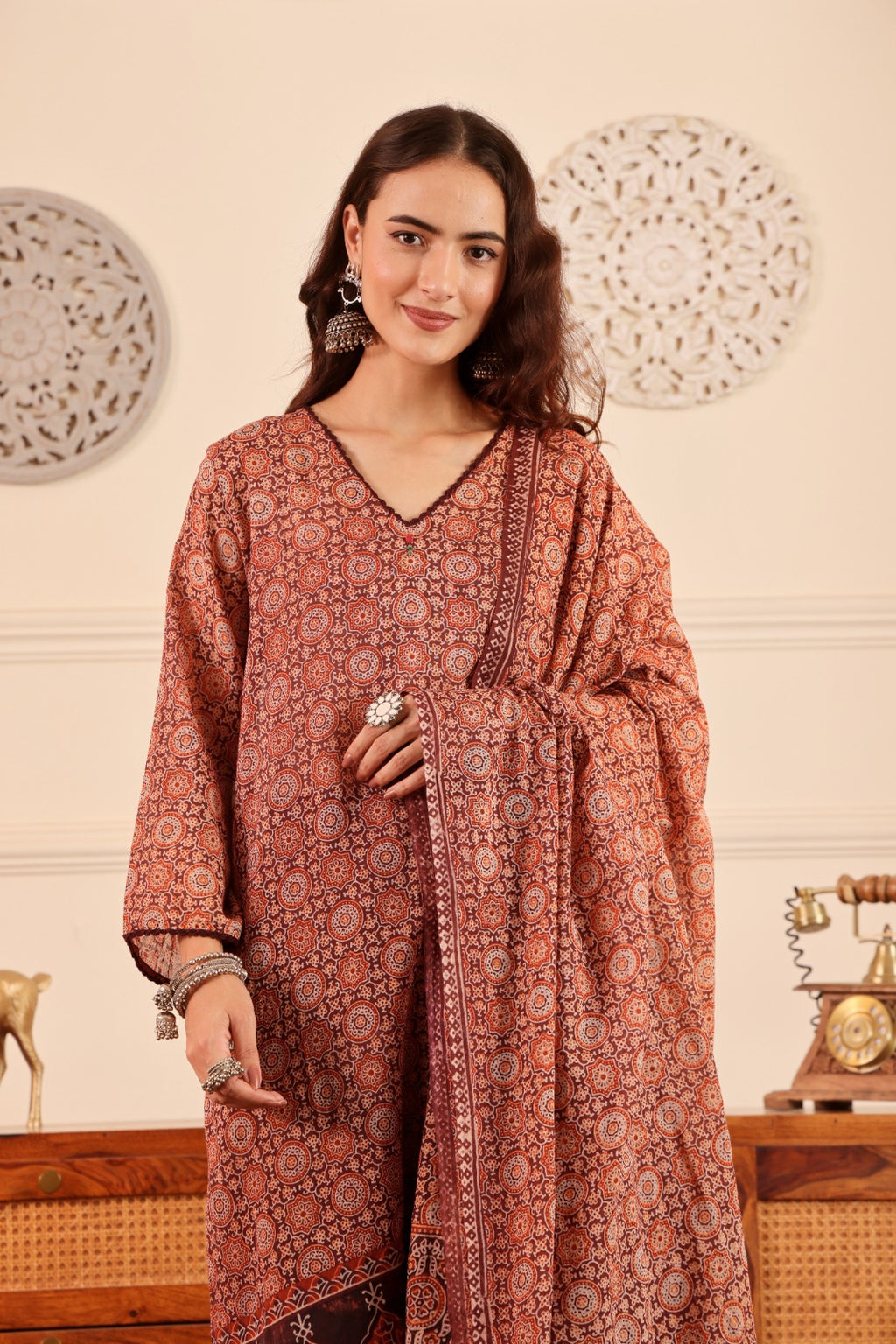 Ikkat Print Cotton Modal Suit with pant and dupatta