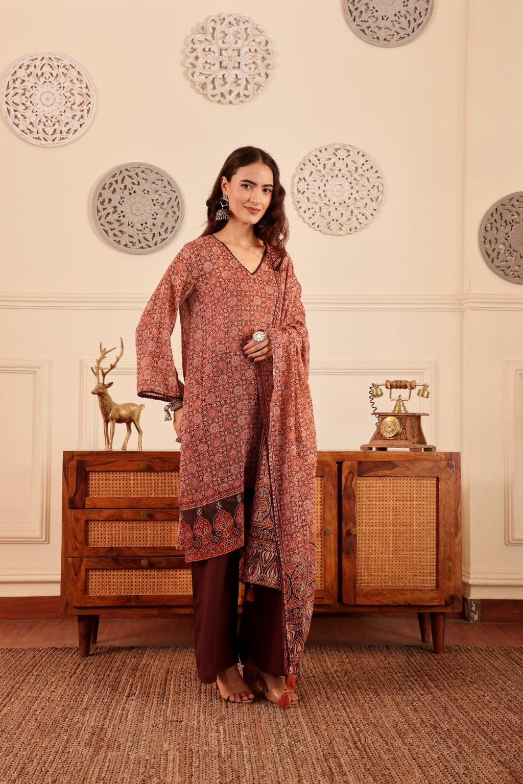 Ikkat Print Cotton Modal Suit with pant and dupatta