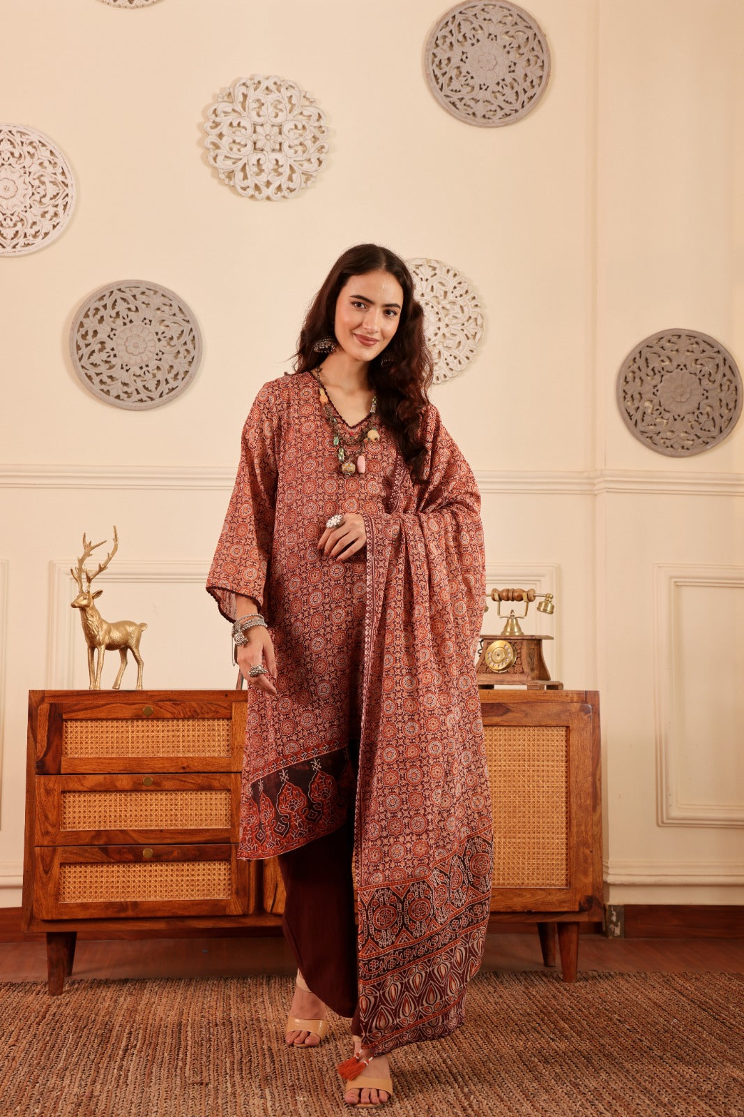 Ikkat Print Cotton Modal Suit with pant and dupatta