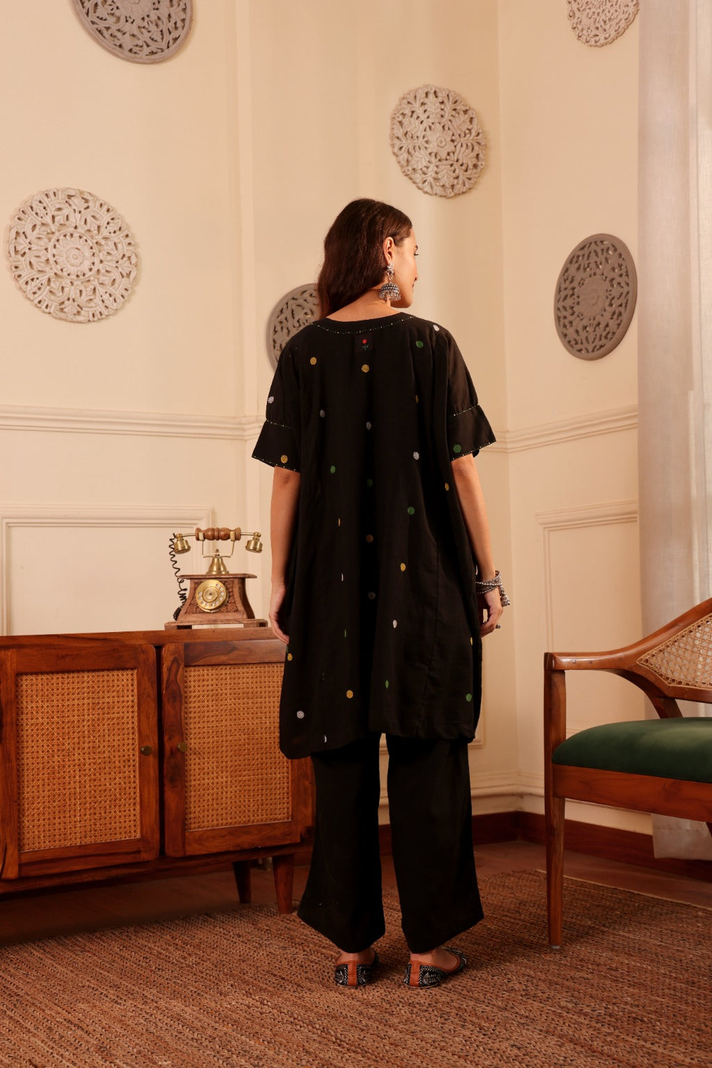 Jamdani Polka Dot Kurta with black pant