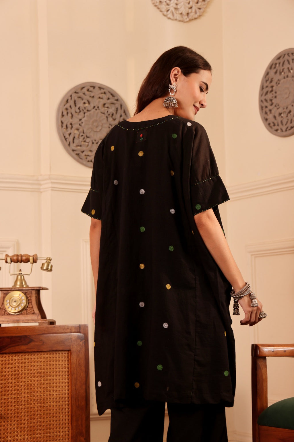 Jamdani Polka Dot Kurta with black pant