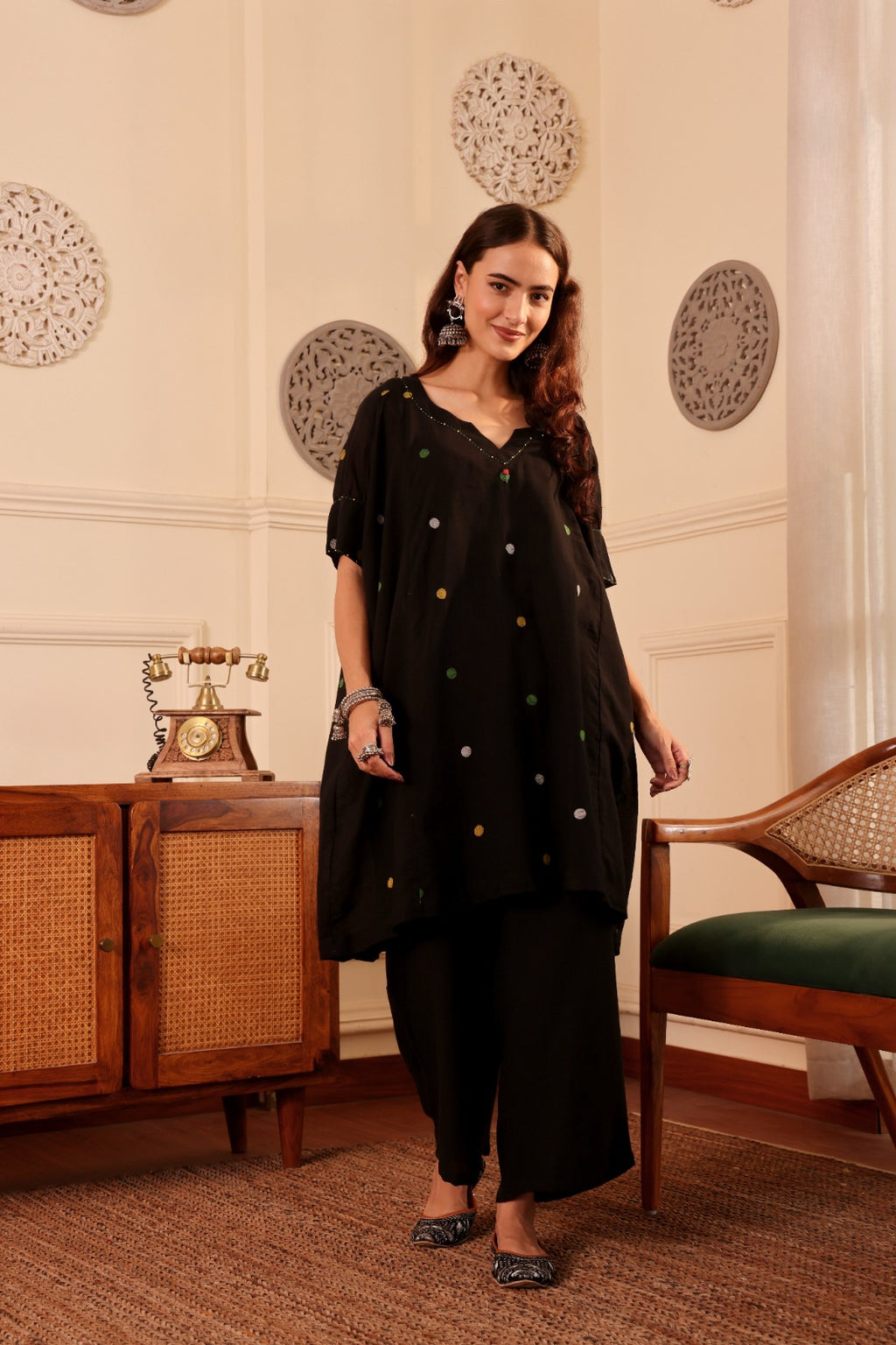 Jamdani Polka Dot Kurta with black pant