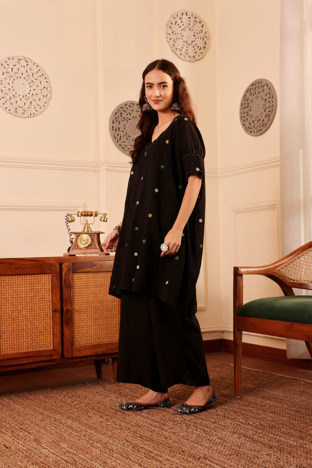 Jamdani Polka Dot Kurta with black pant