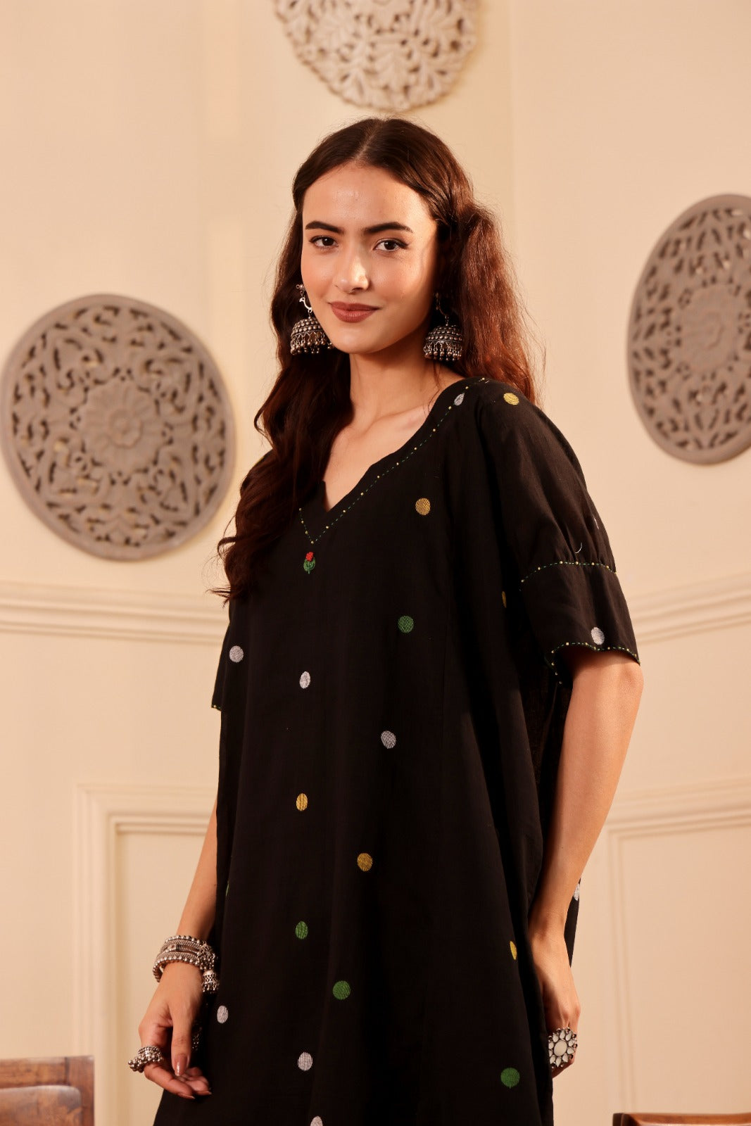 Jamdani Polka Dot Kurta with black pant