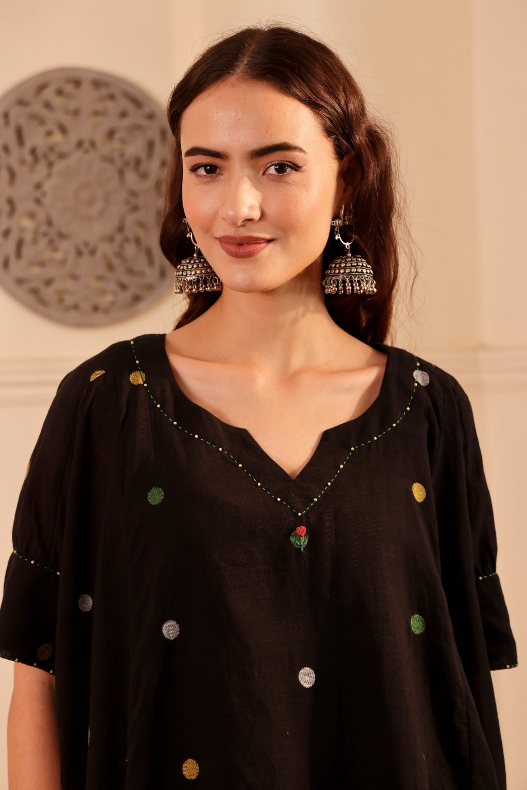 Jamdani Polka Dot Kurta with black pant