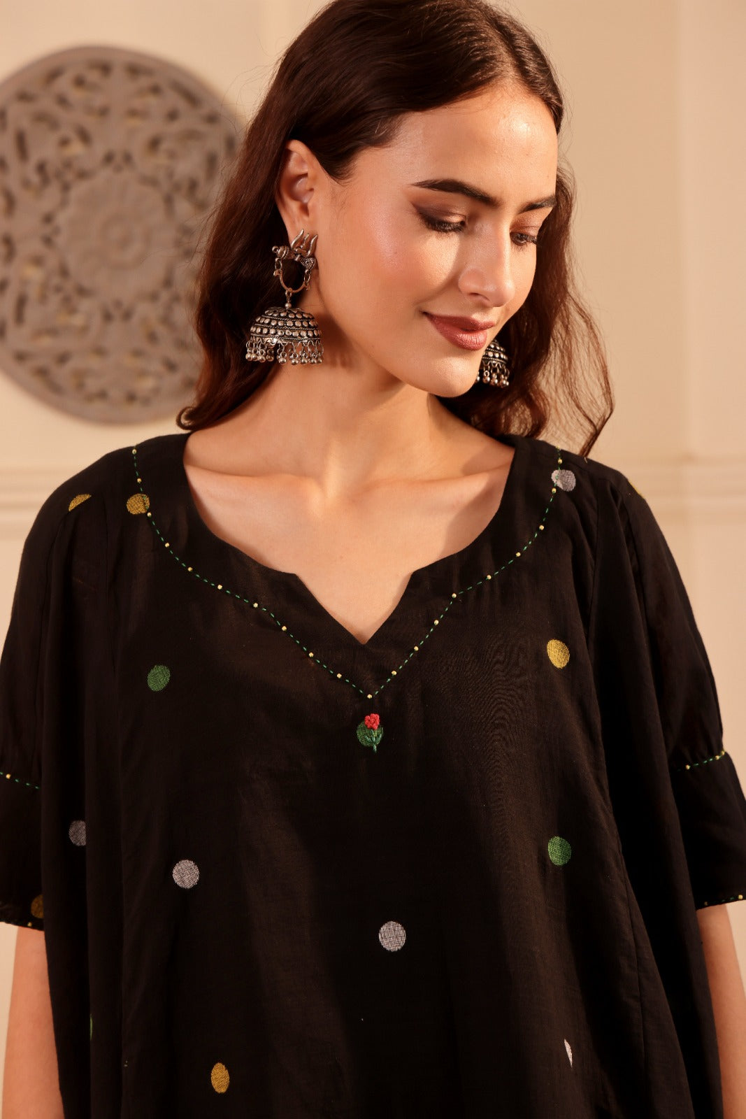 Jamdani Polka Dot Kurta with black pant