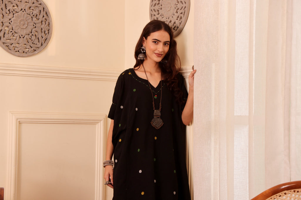 Jamdani Polka Dot Kurta with black pant