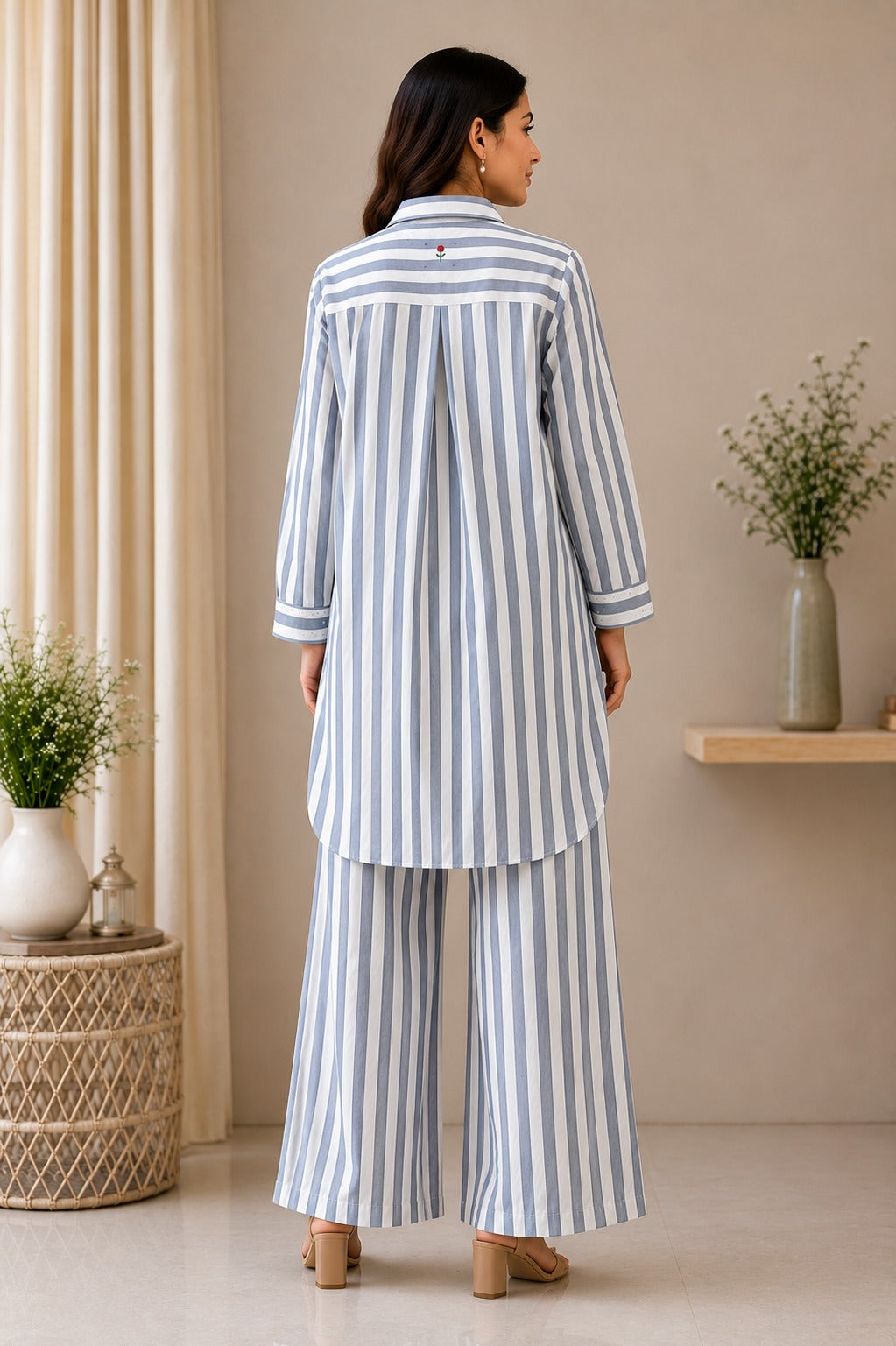 Y/d Striped Cotton Cord Set