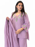 Cotton Mulmul Hand-Embroidered Kurta Set with Dupatta