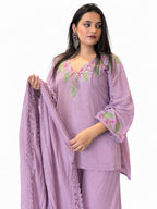 Cotton Mulmul Hand-Embroidered Kurta Set with Dupatta