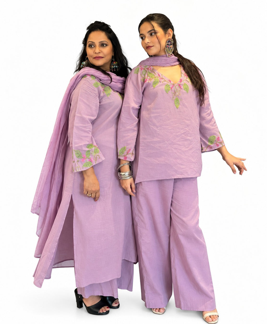 Cotton Mulmul Hand-Embroidered Kurta Set with Dupatta