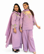 Cotton Mulmul Hand-Embroidered Kurta Set with Dupatta