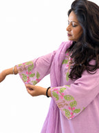 Cotton Mulmul Hand-Embroidered Kurta Set with Dupatta