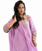 Cotton Mulmul Hand-Embroidered Kurta Set with Dupatta