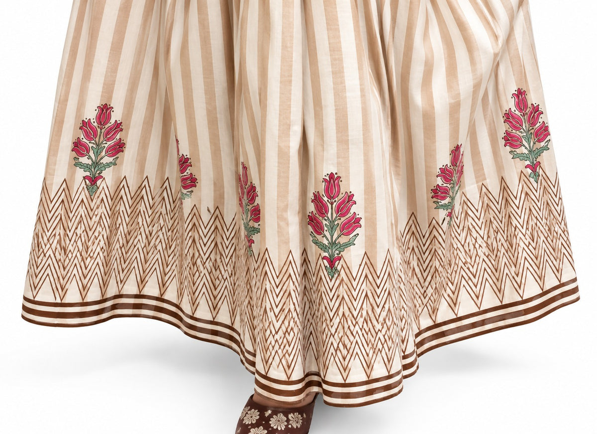 Hand Block Printed Cotton yarn dyed Stripe Skirt