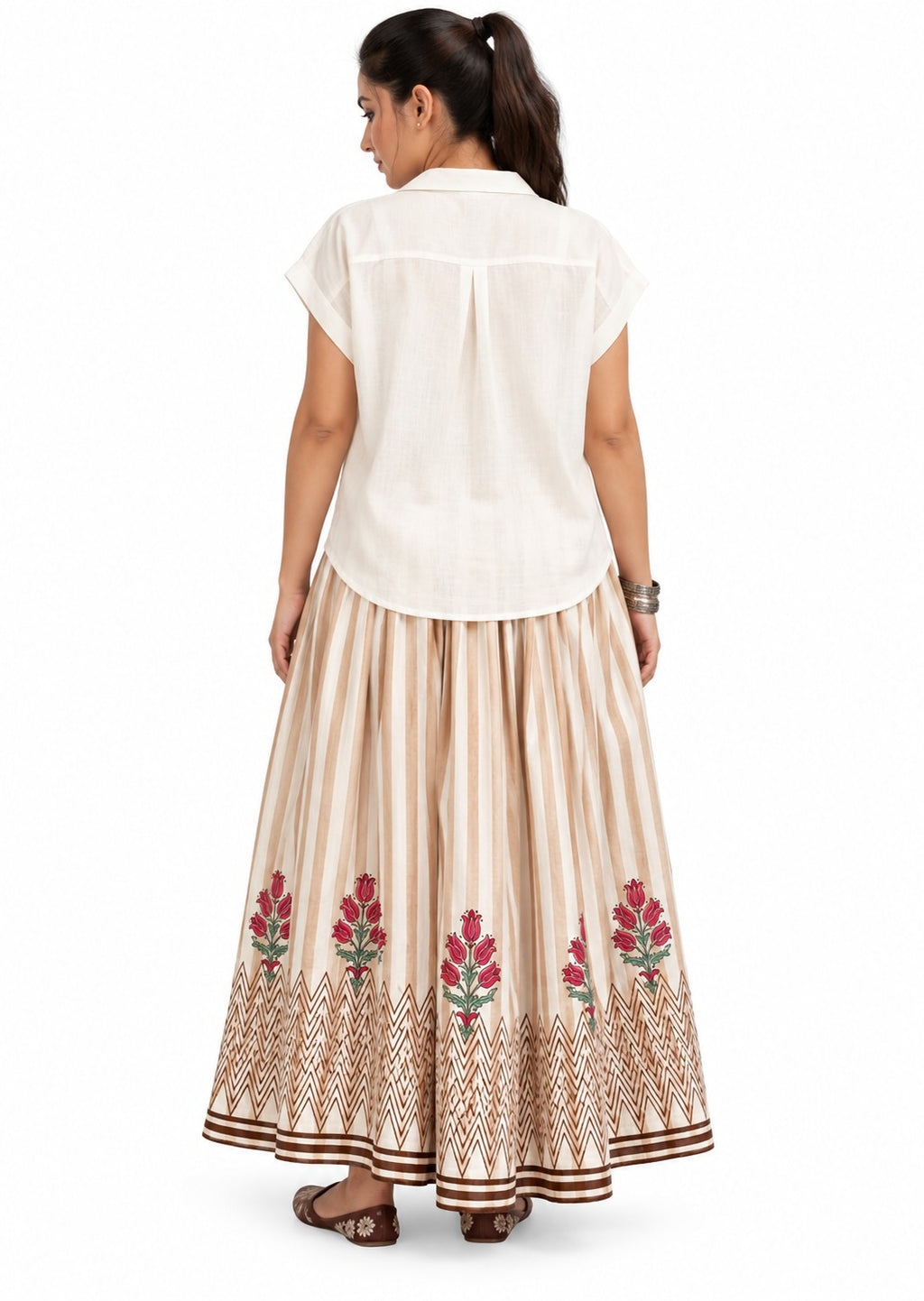 Hand Block Printed Cotton yarn dyed Stripe Skirt