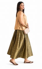 silk Olive Gold Brocade Skirt