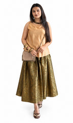 silk Olive Gold Brocade Skirt