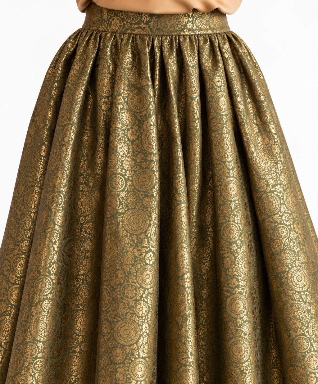 silk Olive Gold Brocade Skirt