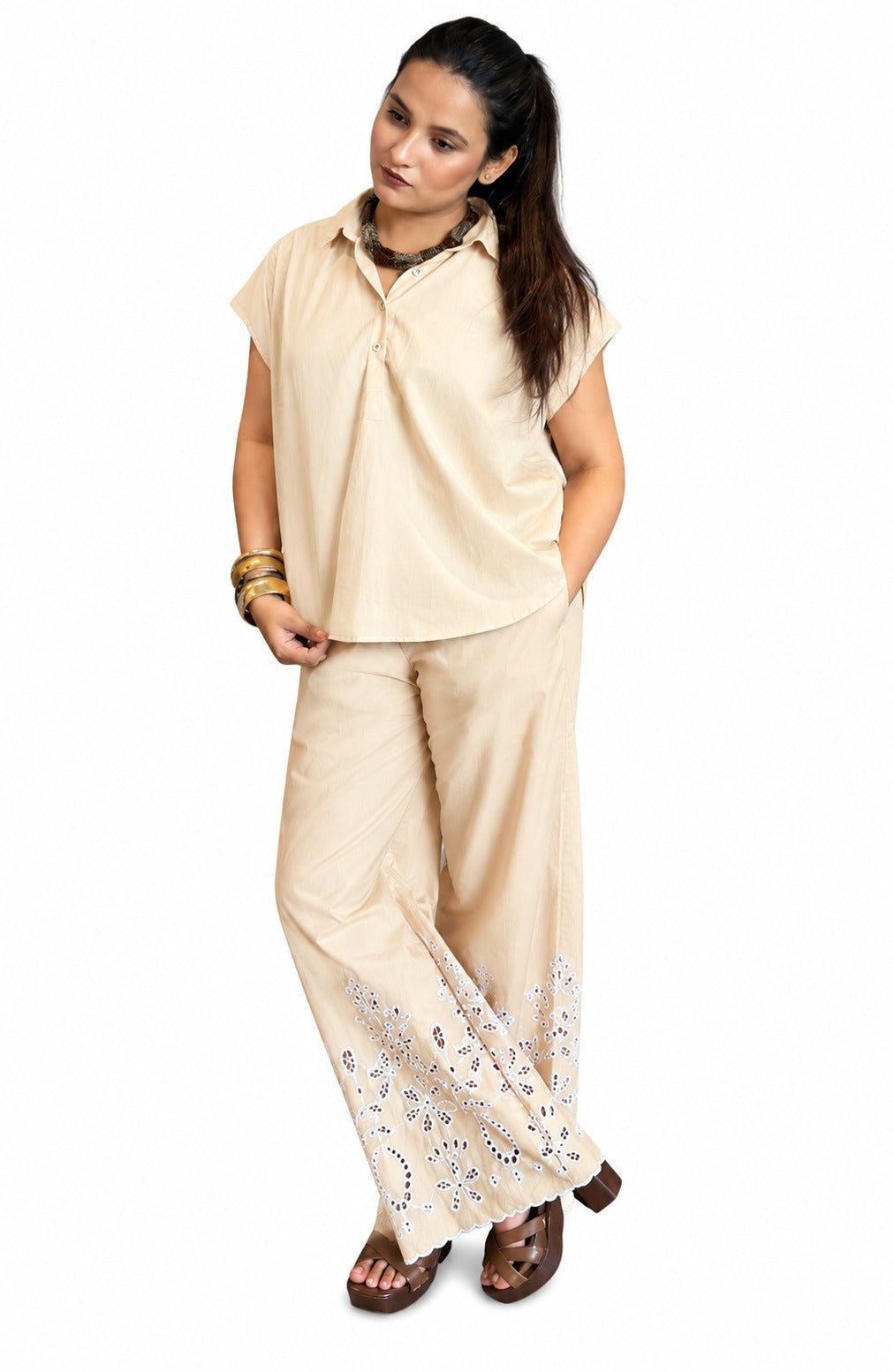 Cotton Poplin Schiffli pant