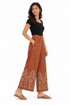 Cotton Poplin Schiffli Wide-Leg Pants