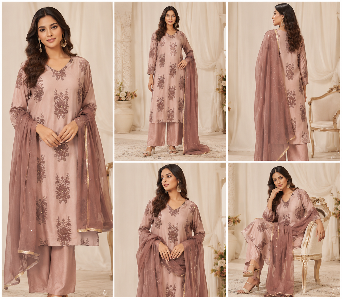 Rosewood Habutai Silk Embroidered Kurta Set
