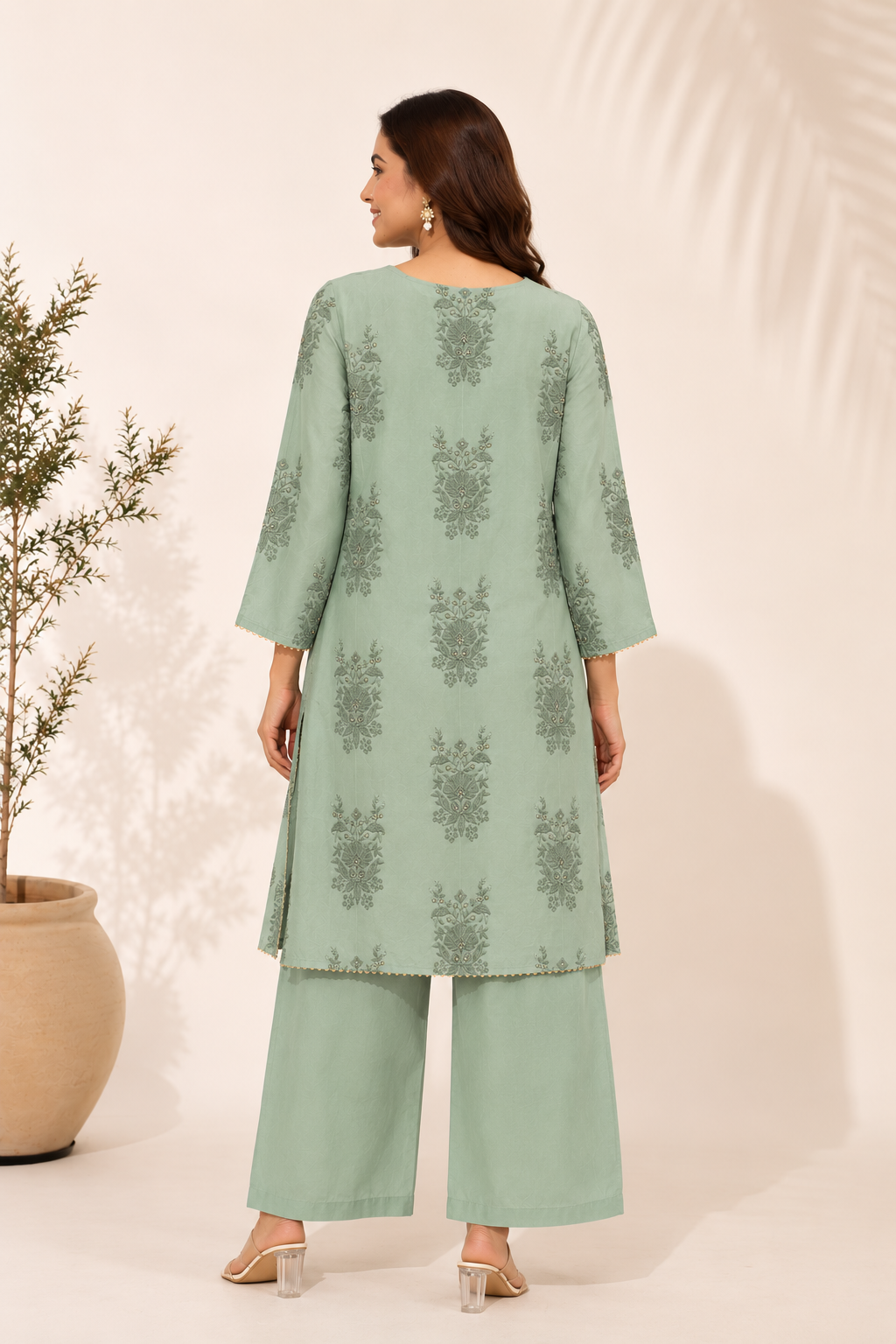 Sage Green Computer-Embroidered Kurta Set