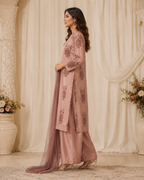 Rosewood Habutai Silk Embroidered Kurta Set