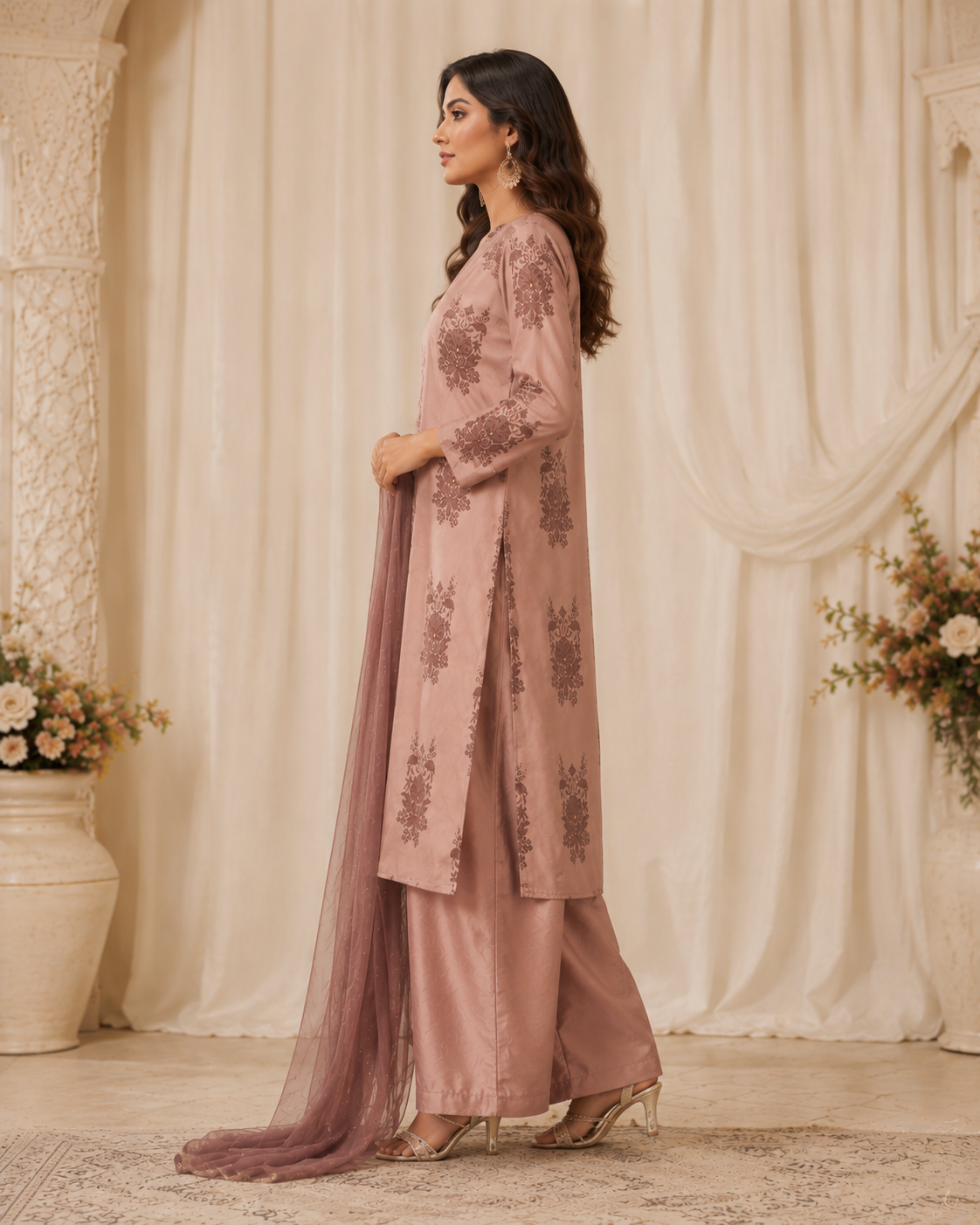 Rosewood Habutai Silk Embroidered Kurta Set