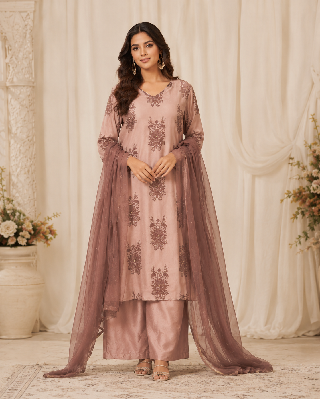 Rosewood Habutai Silk Embroidered Kurta Set