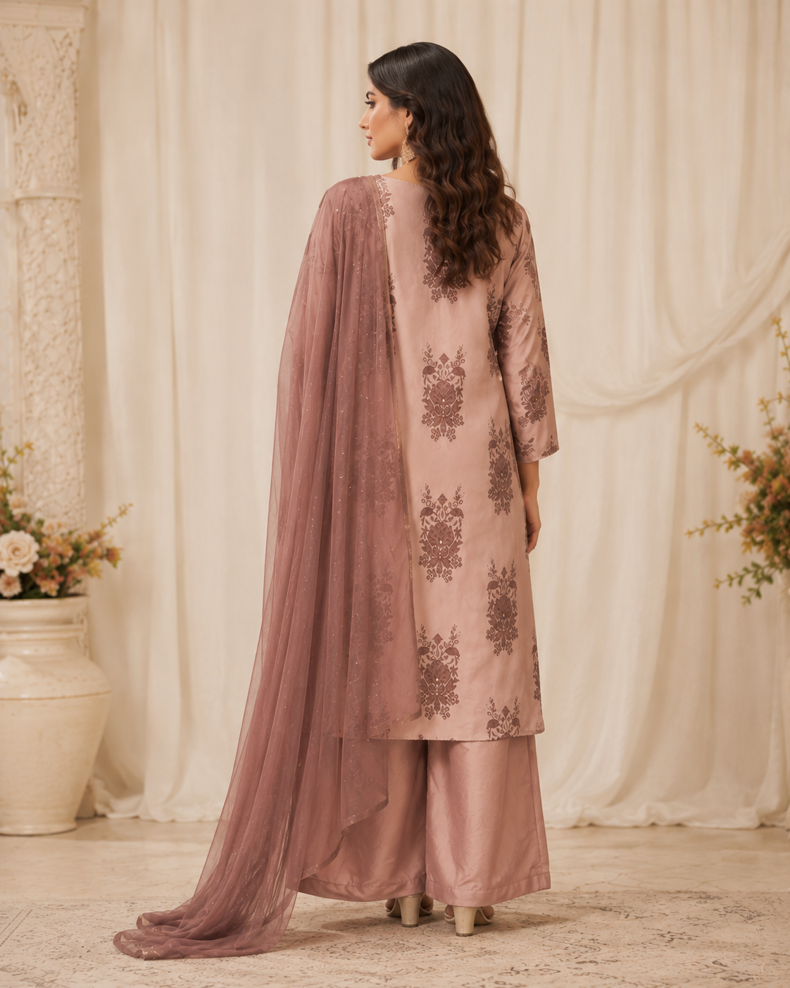 Rosewood Habutai Silk Embroidered Kurta Set