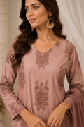 Rosewood Habutai Silk Embroidered Kurta Set