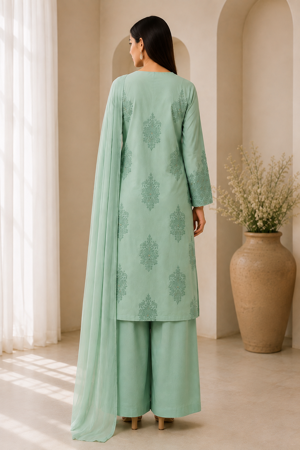 Sage Green Computer-Embroidered Kurta Set