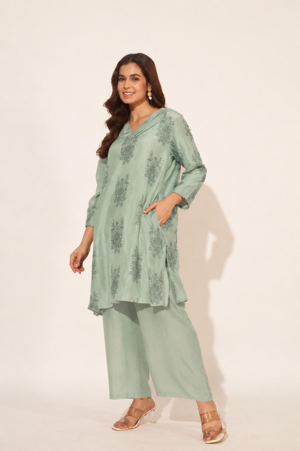 Sage Green Computer-Embroidered Kurta Set